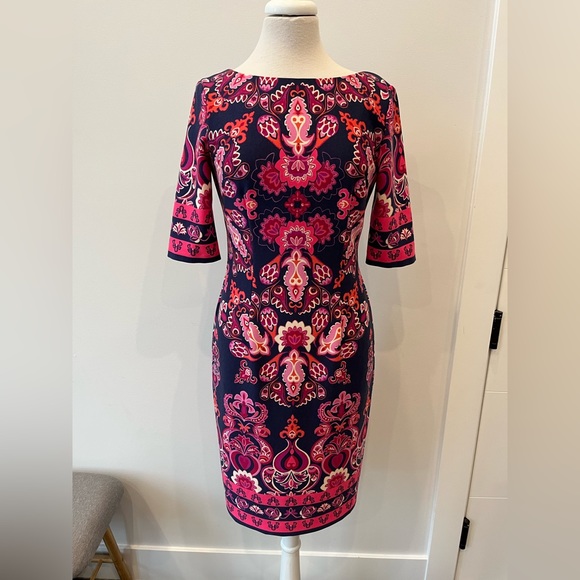 Eliza J Patterned 3/4 Sleeve Dress - Size 4 - Picture 1 of 12